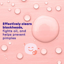 Acne toner gel drop graphic with bubbly circles and treatment area