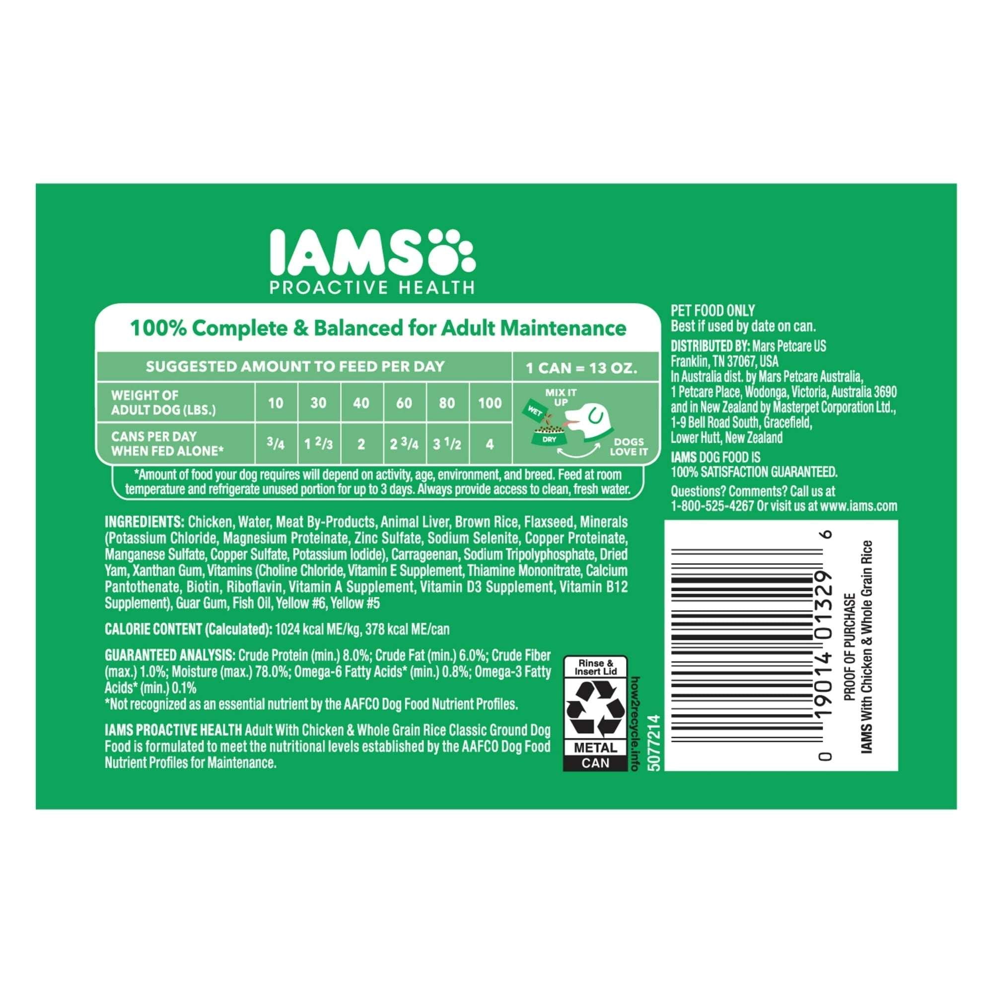 Iams Proactive Health Chicken And Whole Grain Rice Wet Dog Food, 13 Oz Cans (6 Pack)