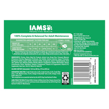 IAMS Proactive Health wet dog food can back with feeding chart and ingredients