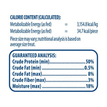 Golden Rewards dog jerky treats bag, calorie content and guaranteed analysis panel
