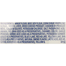 Ingredients list text on dog treat bag