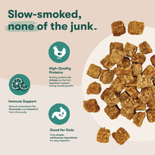 Chicken jerky bites treat pieces in brown cubes