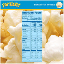 Homestyle butter microwave popcorn nutrition facts panel on package