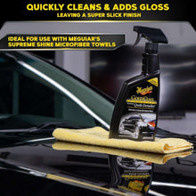 Meguiar's Gold Class Quik Detailer spray bottle with microfiber towel on car hood