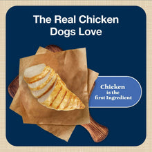 Chicken recipe dog training treats shown in a kraft bag illustration