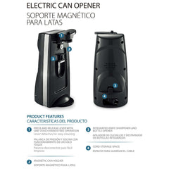 Mainstays Can Opener and Knife Sharpener, Bottle Opener with Removable Cutting Lever Black