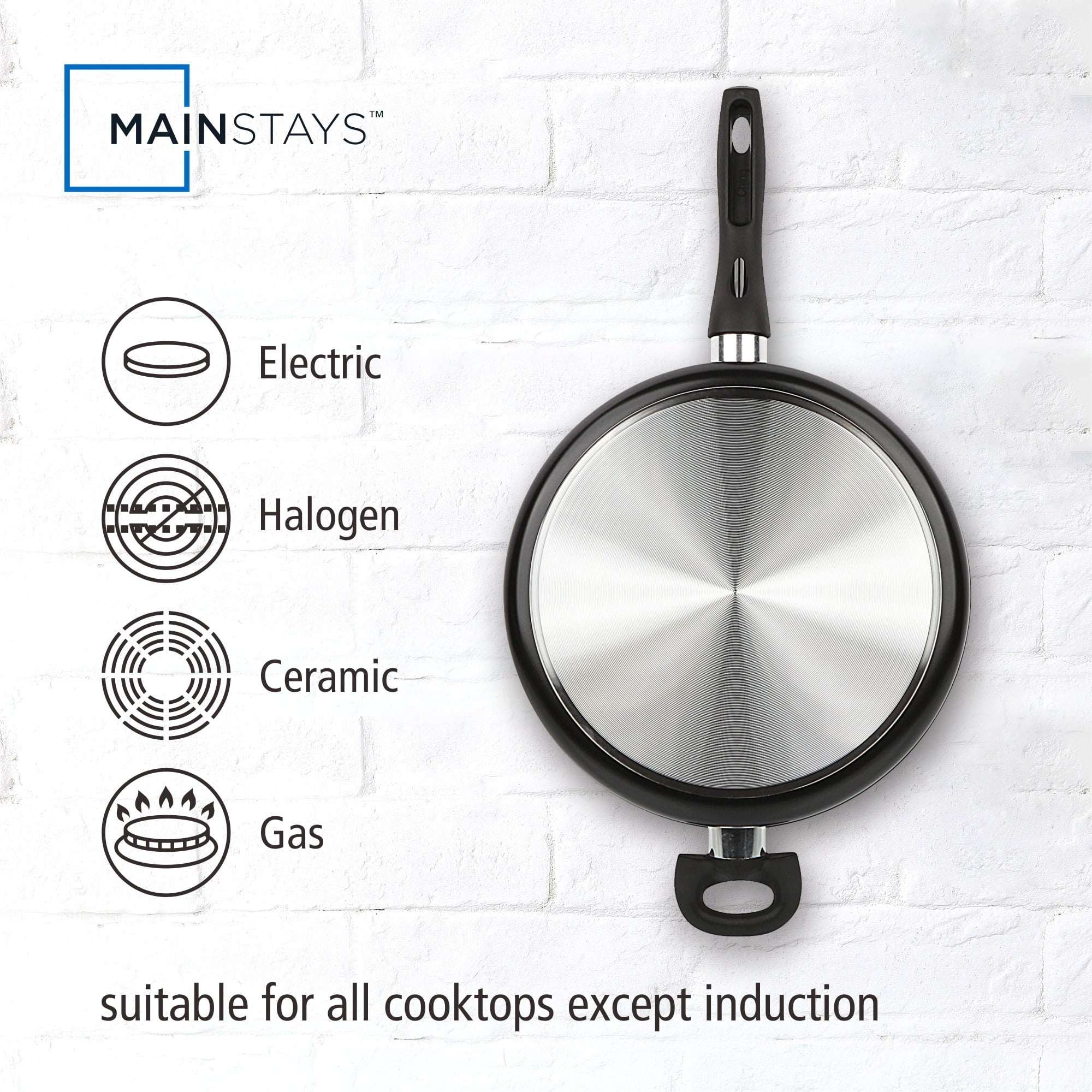 Mainstays 4 Quart Multi-Use Non-Stick 28cm Black Jumbo Cooker Frying Pan with Glass Lid