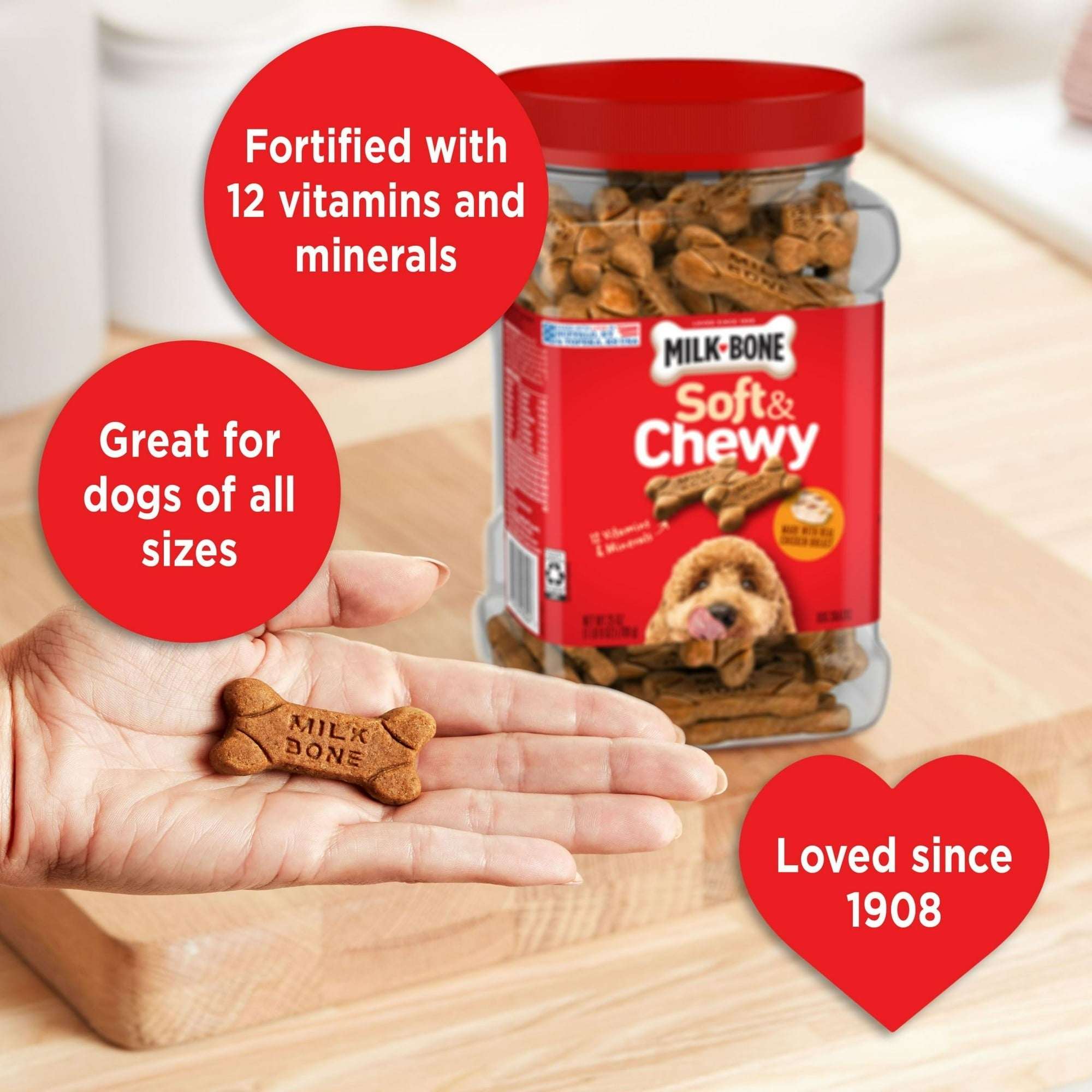 Milk Bone Soft & Chewy Dog Treats, Made with Real Chicken, 5.6 oz Pouch
