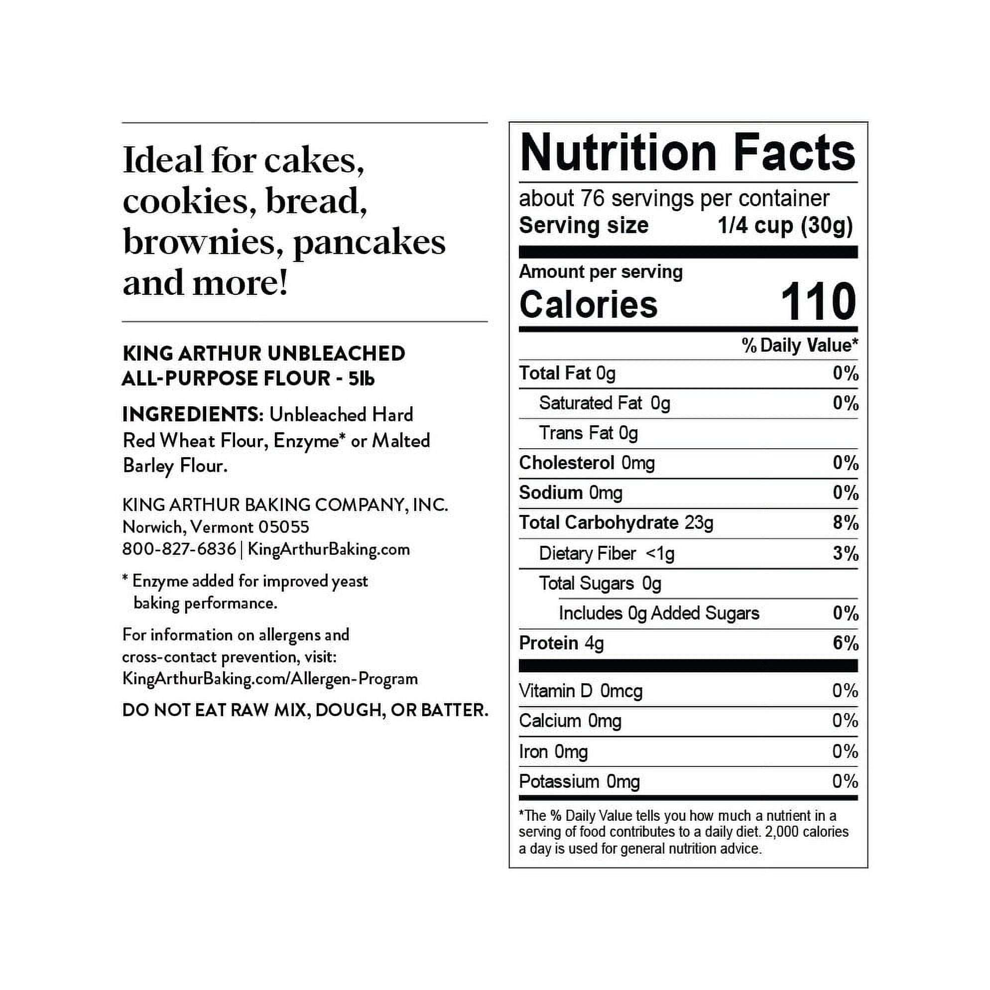 King Arthur Baking Company Non-GMO Project Verified, Certified Kosher Unbleached All Purpose Flour, 5 lb Bag