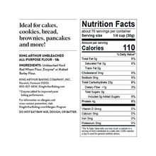 Unbleached all-purpose flour bag label showing Nutrition Facts and ingredients, 5 lb