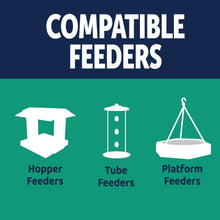 Songbird wild bird food compatible feeder types: hopper, tube, and platform icons