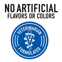 Veterinarian formulated seal with text reading No artificial flavors or colors