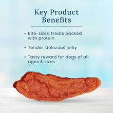 Chicken jerky bite dog treat shown under Key Product Benefits