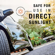 Car near direct sunlight with safe for use in direct sunlight text