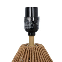 Brown rope mini lamp with white shade and black finial on stem