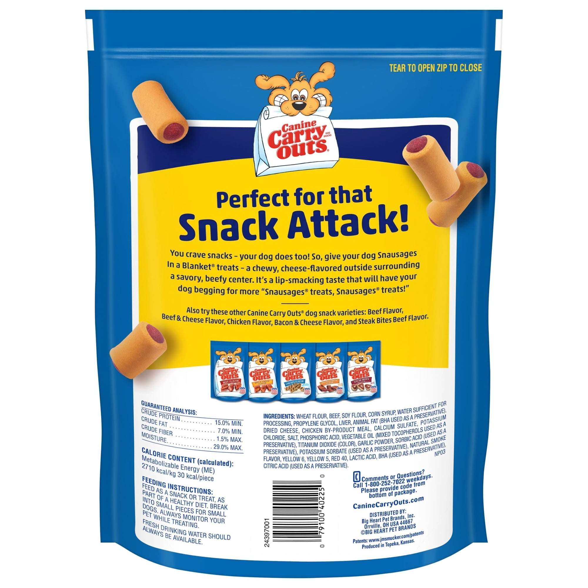(4 pack) Canine Carry Outs Snausages in a Blanket Chewy Dog Treats, Beef & Cheese Flavor, 22.5 Ounces