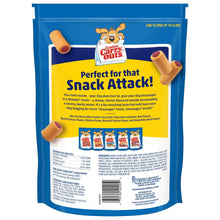 Dog sausages in a blanket treats back panel with serving and ingredient information