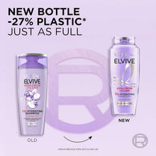 L'Oreal Paris Elvive Hyaluron Plump shampoo bottles, new and old packaging
