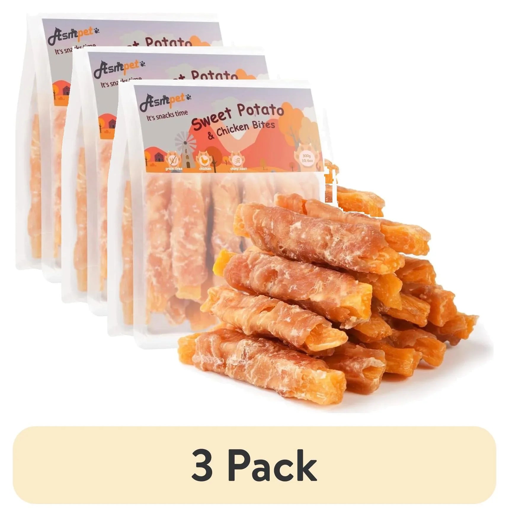 ASMPET Sweet Potato Dog Treats, Natural Chicken Jerky & Sweet Potato Chews for All Dogs, 15pcs