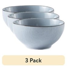 3-pack denim blue stoneware cereal bowls with glossy interior and wide rim