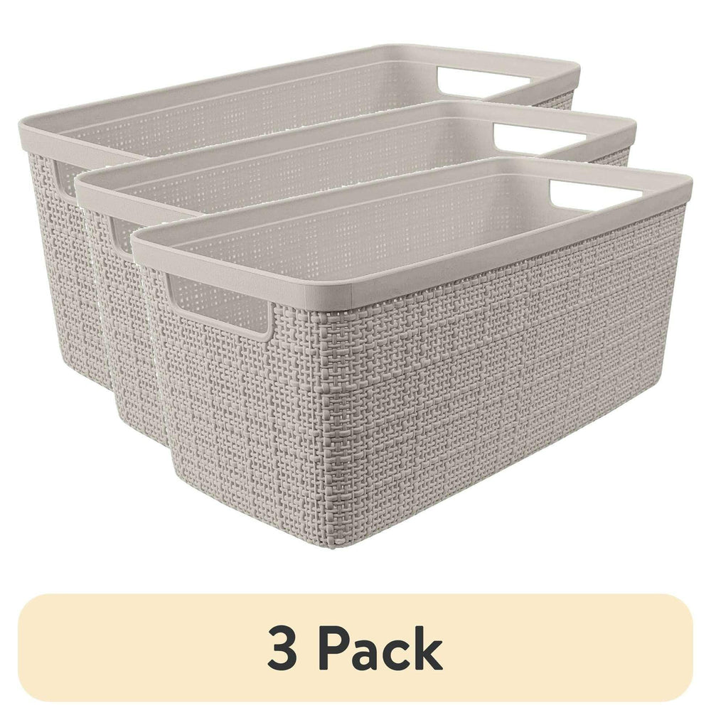 Curver Jute Narrow Beige Plastic Decorative Storage Basket, 13.6 in x 6.7 in x 5.7 in - USA MEGA SHOP
