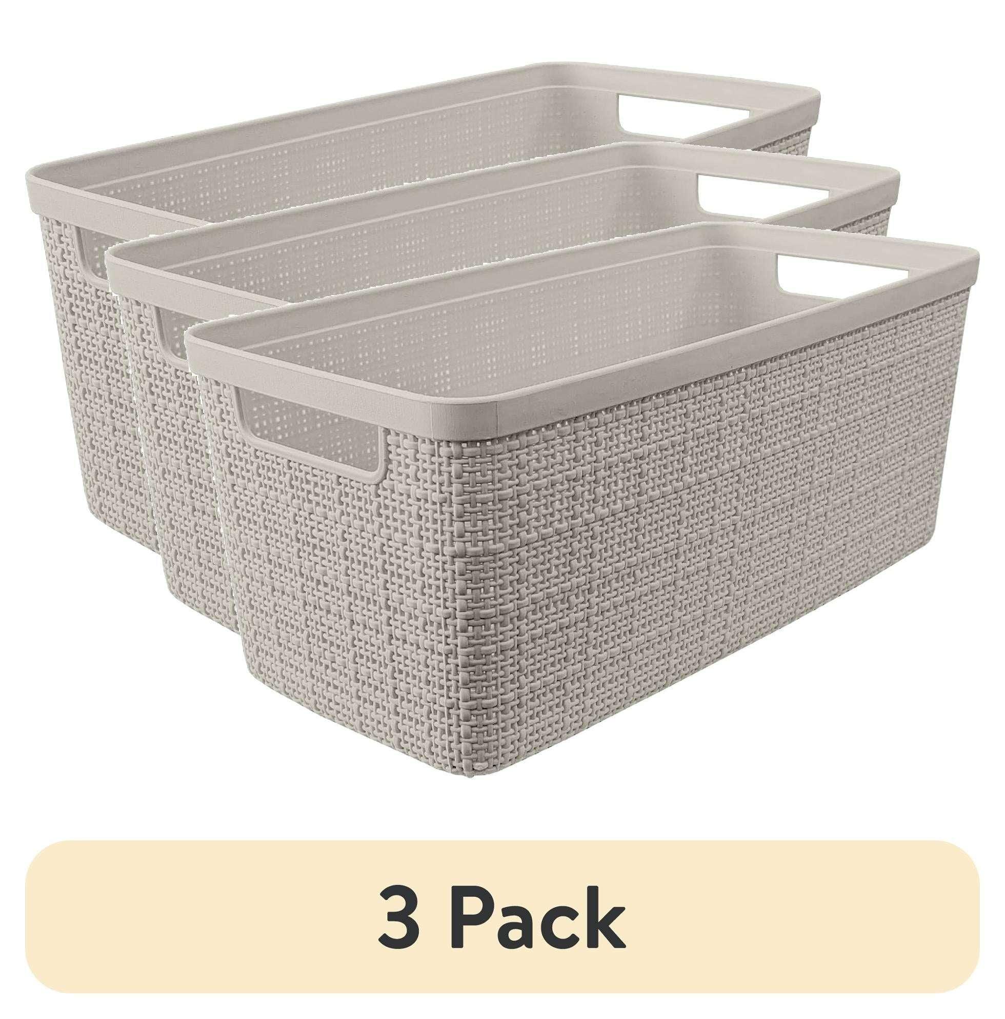 Curver Jute Narrow Beige Plastic Decorative Storage Basket, 13.6 in x 6.7 in x 5.7 in