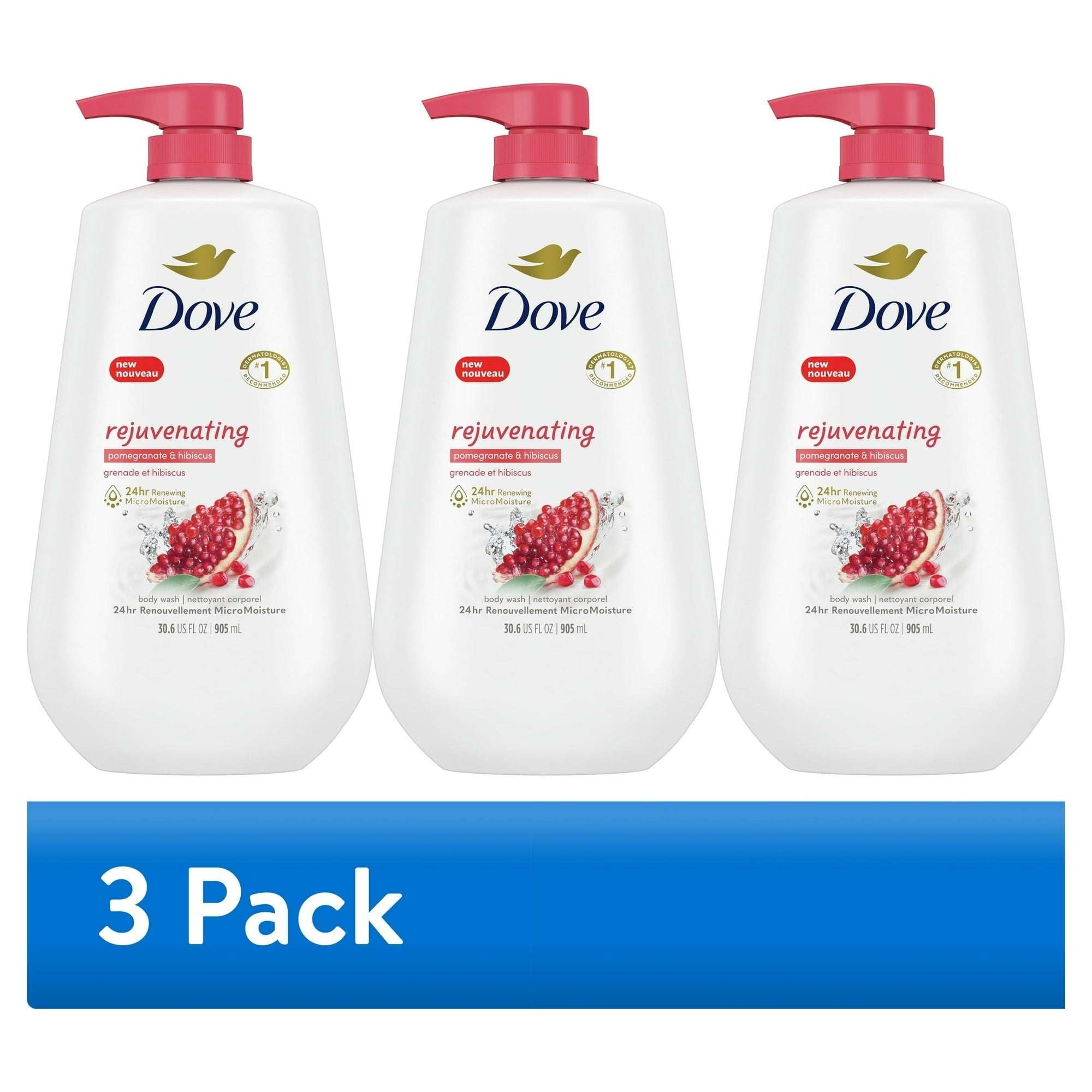 Dove Body Wash for Women Rejuvenating Pomegranate & Hibiscus All Skin, 30.6 oz with Pump