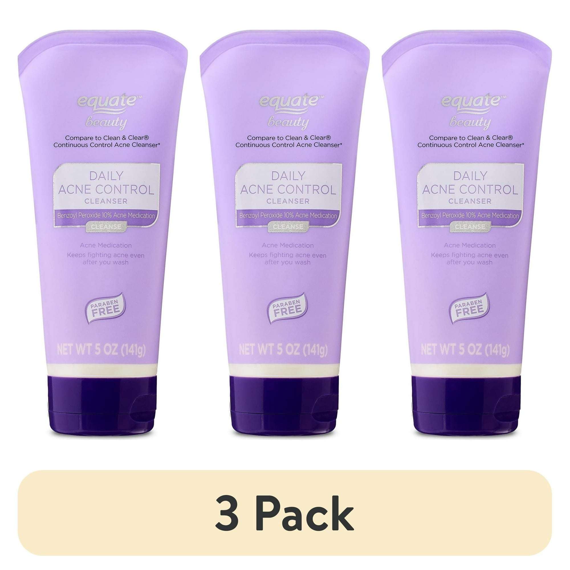 (3 pack) Equate Daily Acne Control Cleanser Benzoyl Peroxide 10% Acne Medication, 5 oz