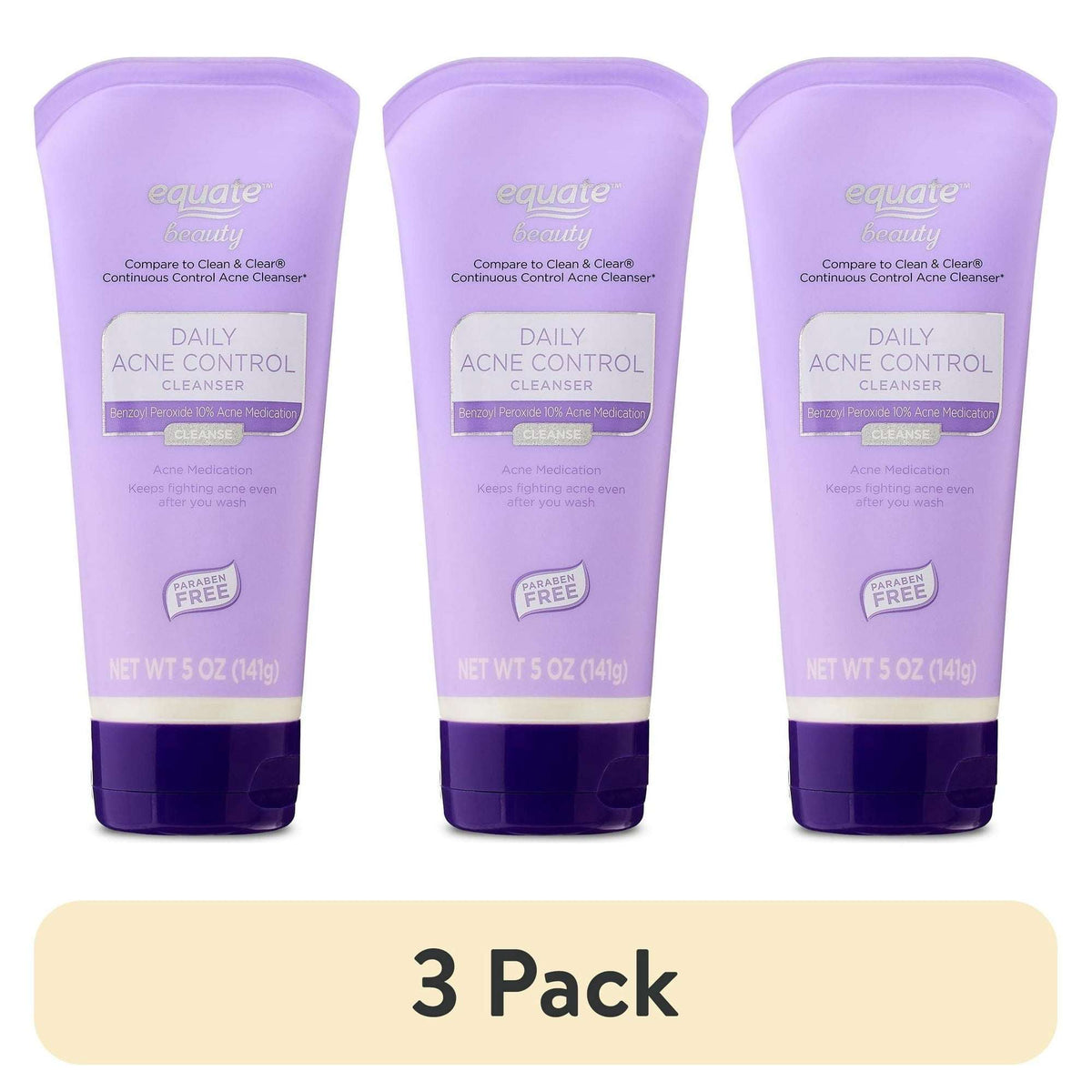 (3 pack) Equate Daily Acne Control Cleanser Benzoyl Peroxide 10% Acne Medication, 5 oz