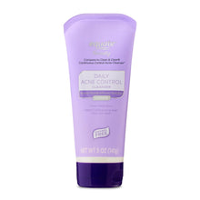 Acne control cleanser tube with lavender label and dark purple base