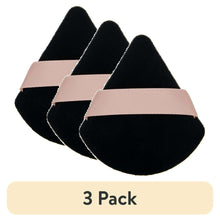Powder makeup puffs set of 3, black foam with light pink banded edges