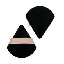 Makeup powder puff pair, black with light pink fabric band