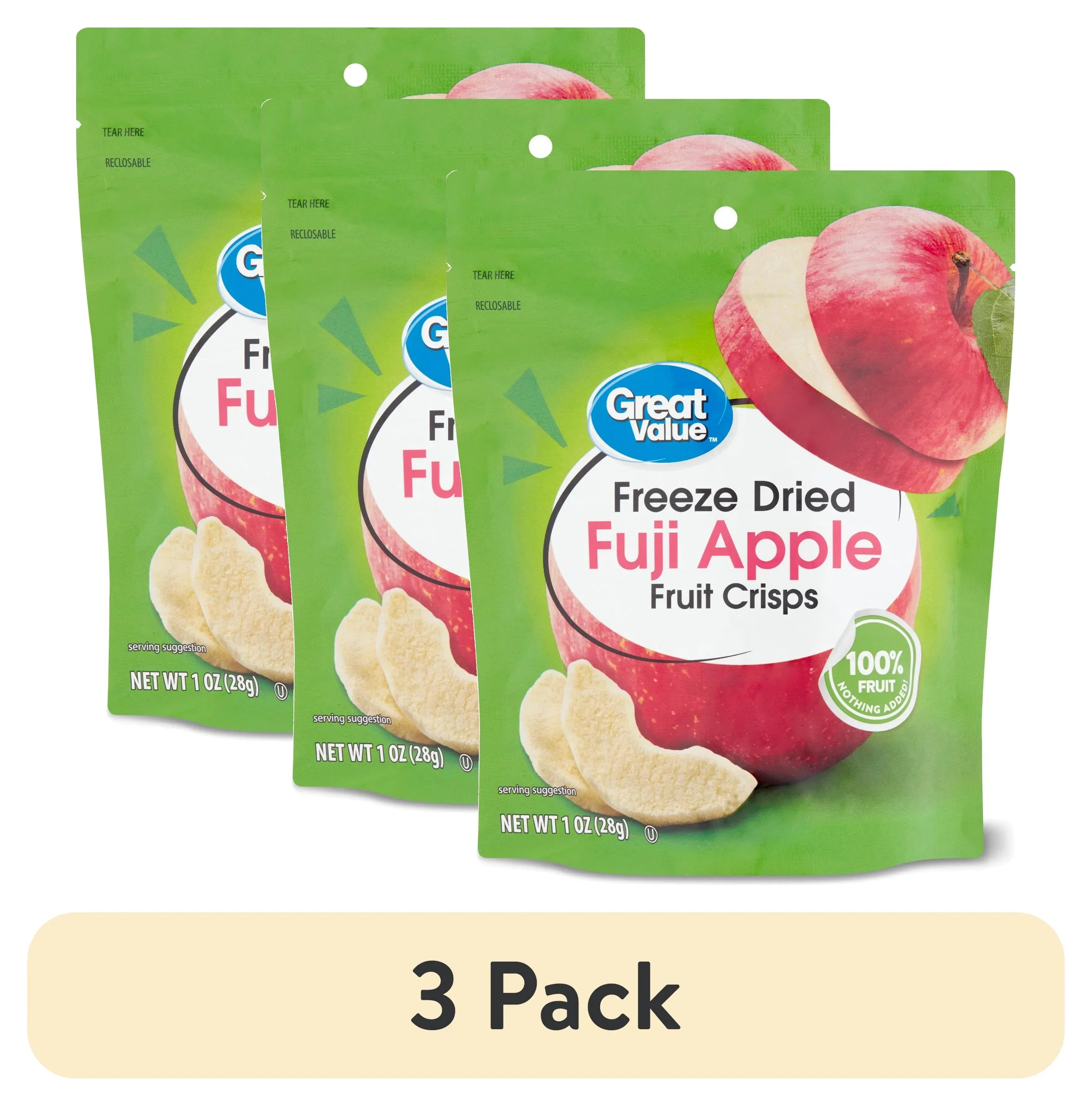 Great Value Freeze Dried Fuji Apple Fruit Crisps, 1 oz