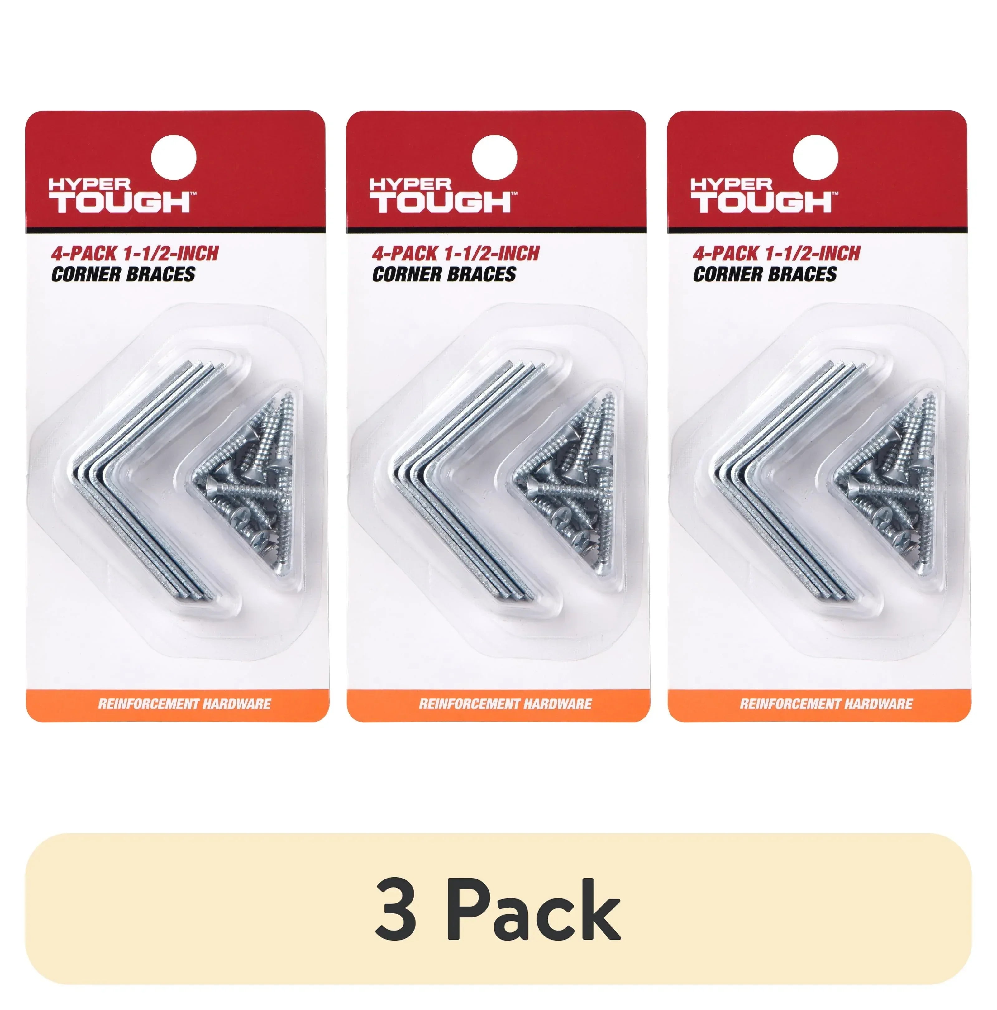 Hyper Tough 1-1/2 x 1-1/2 inch Corner Brace, Steel, Zinc Plated (4 Pack), mounting hardware included
