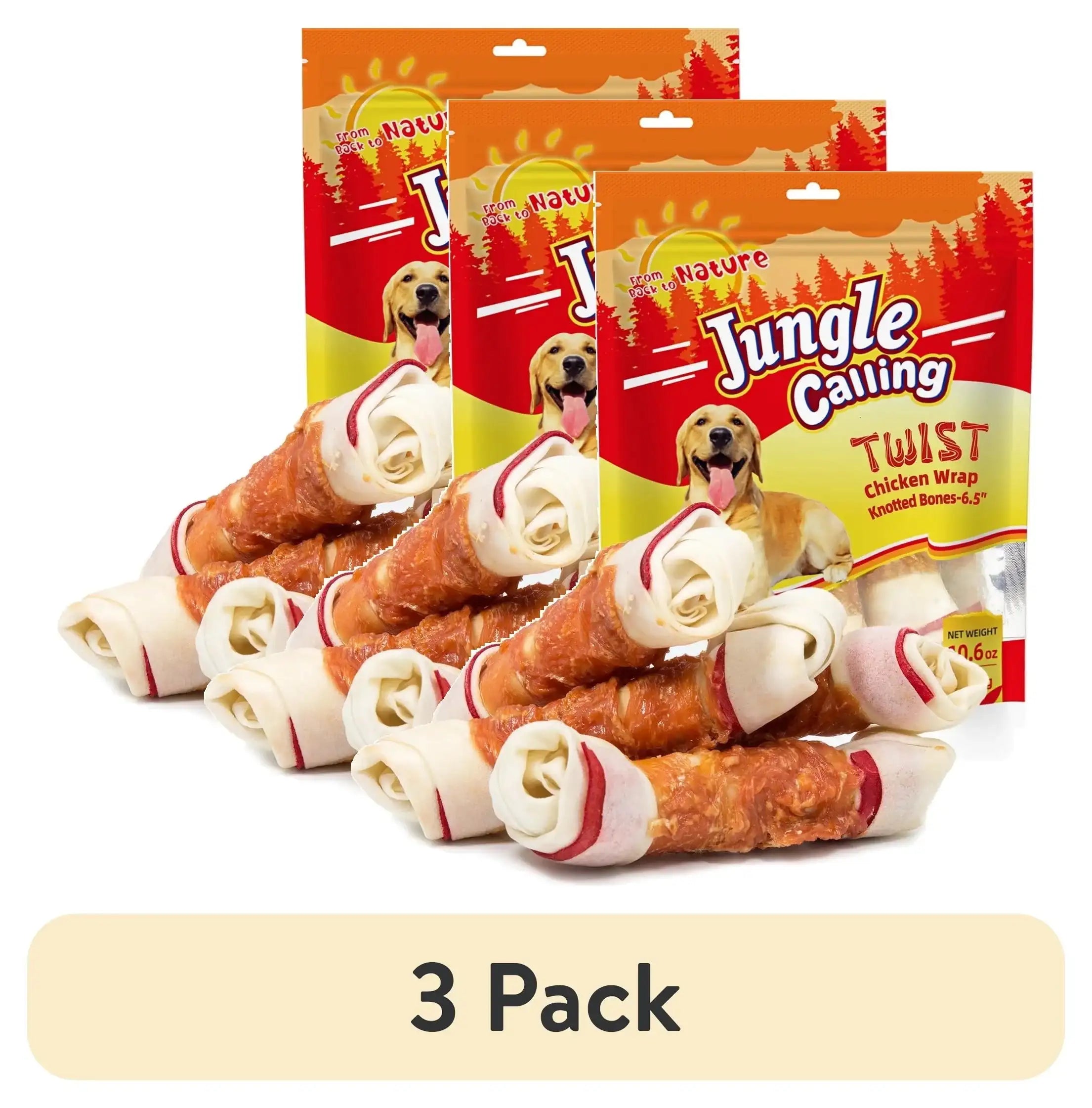 Jungle Calling Chicken Wrap Knotted Bones Dog Chews, Long Lasting for Large Dogs Training Treats