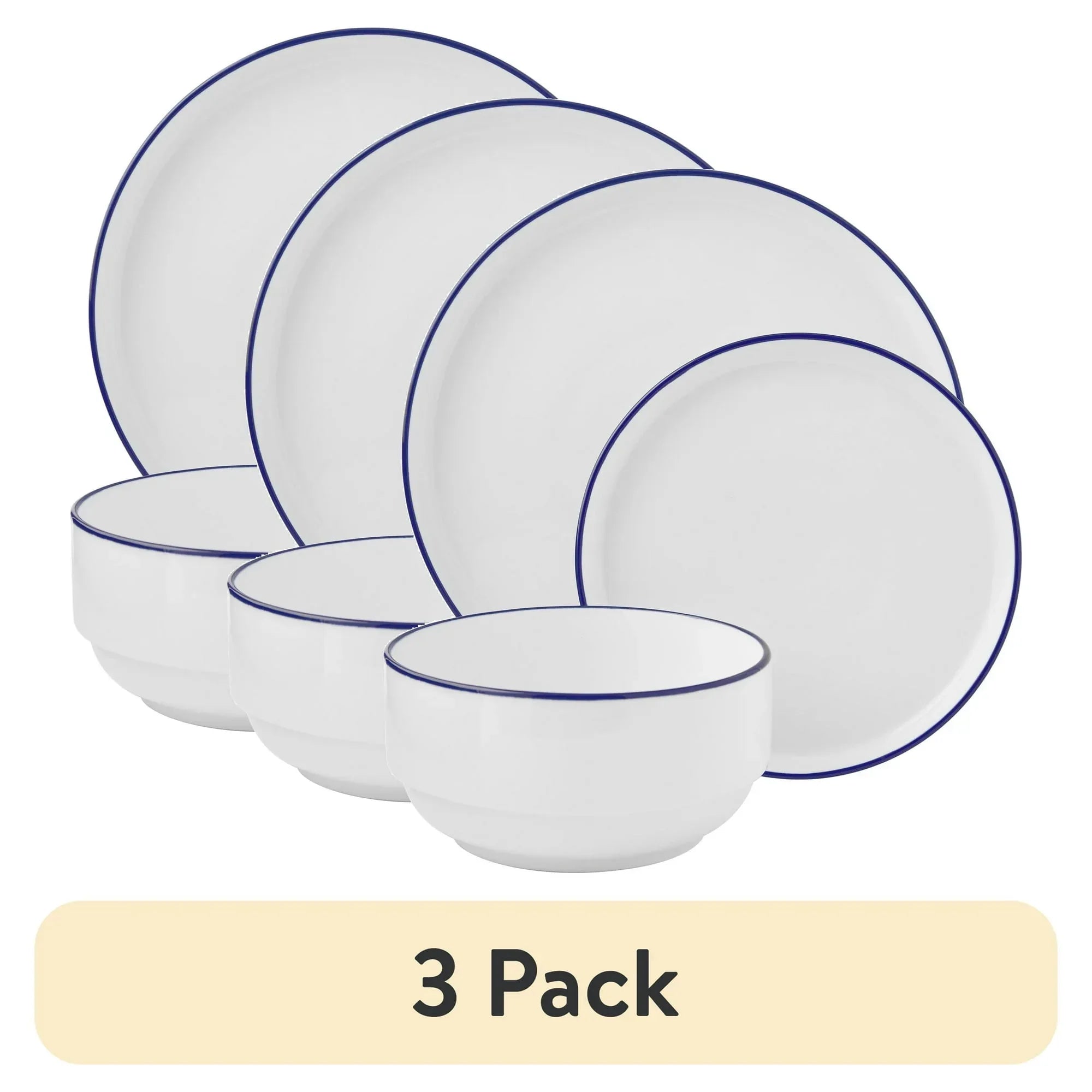 Mainstays 12-Piece Blue Rim Stoneware Dinnerware Set