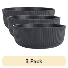 Black ribbed plastic cereal bowls, 3-pack set