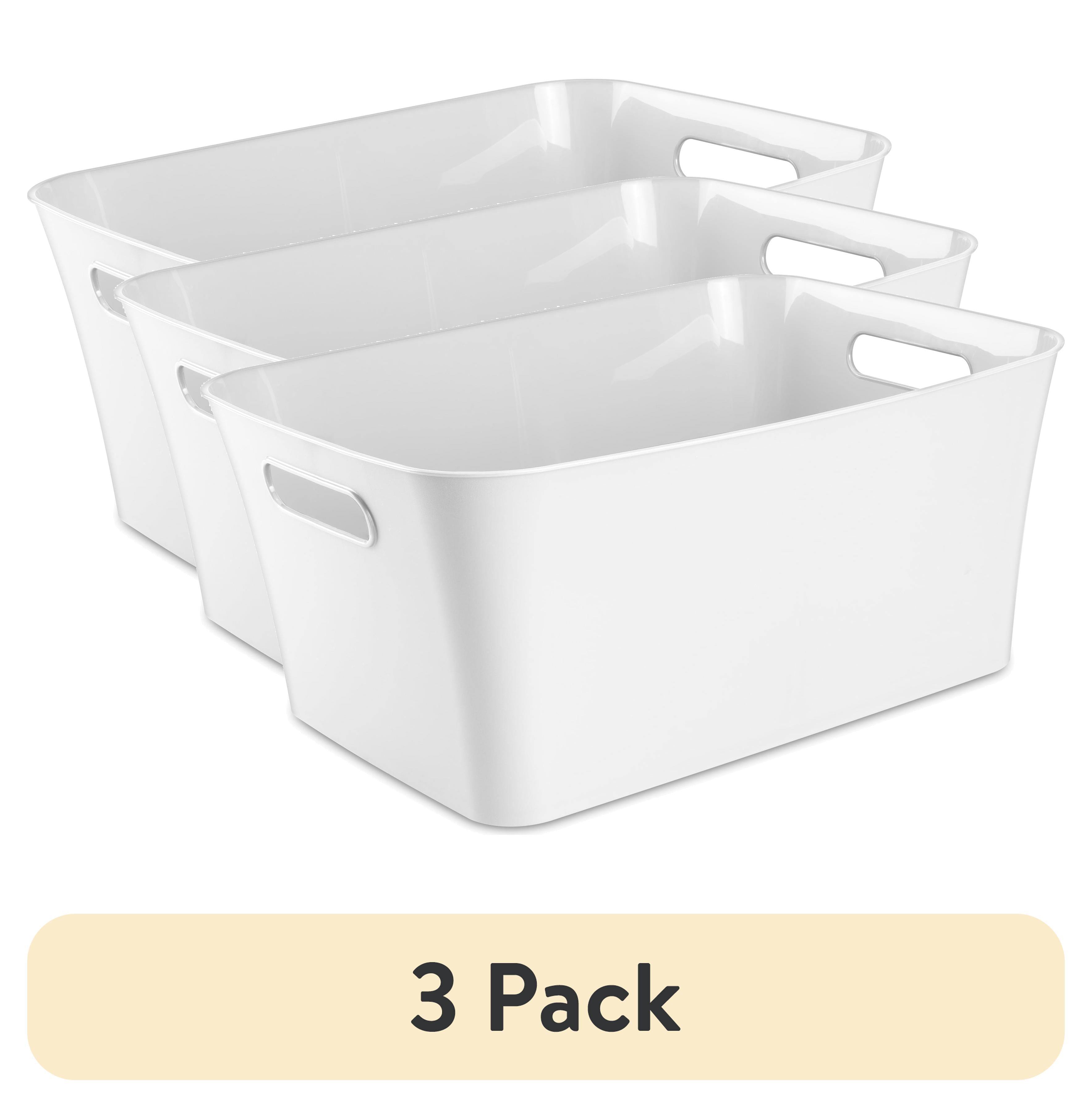 (3 pack) Mainstays Large White Plastic Storage Bin, 15.5 in x 11.4 in x 7 in