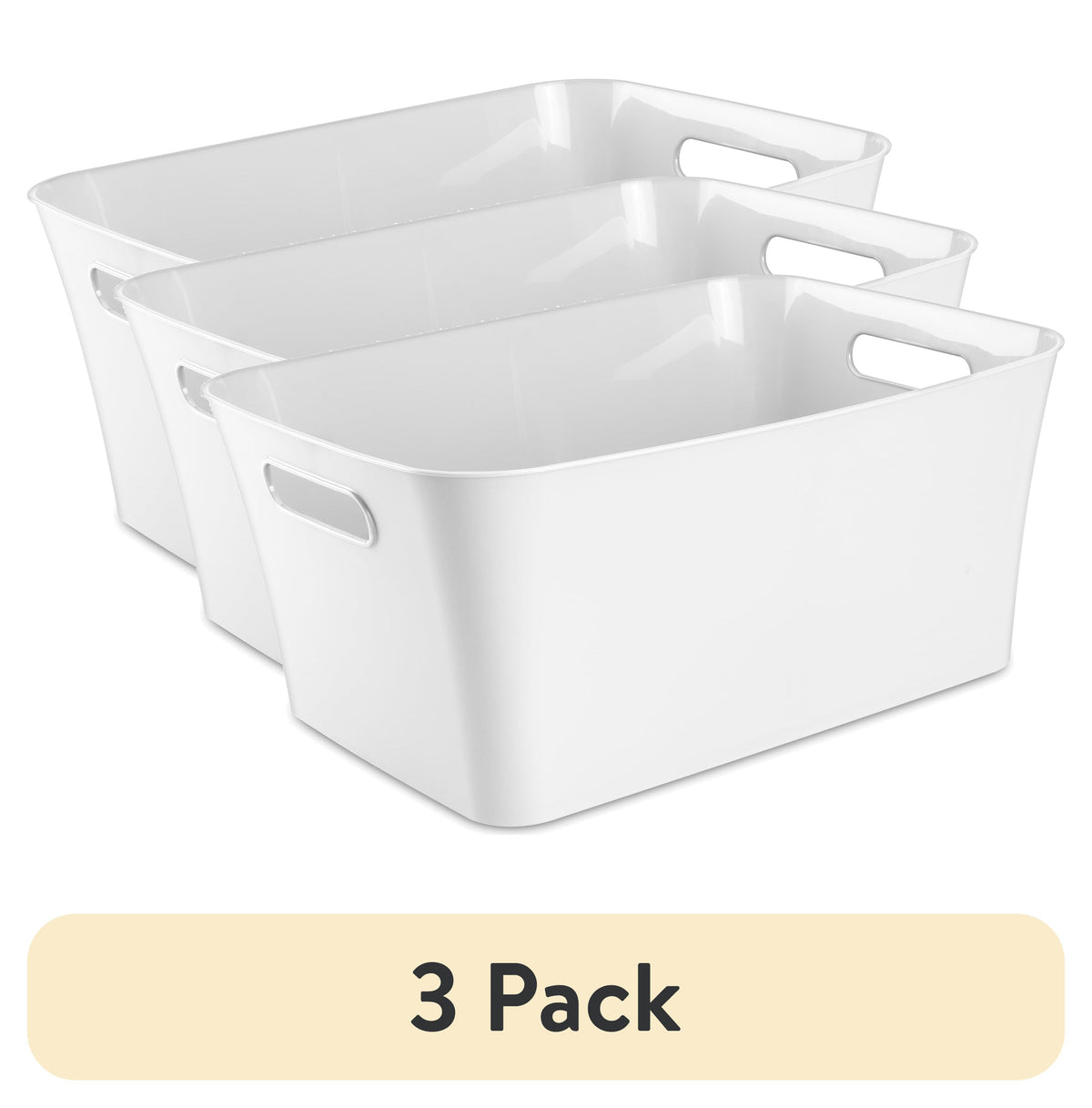 (3 pack) Mainstays Large White Plastic Storage Bin, 15.5 in x 11.4 in x 7 in