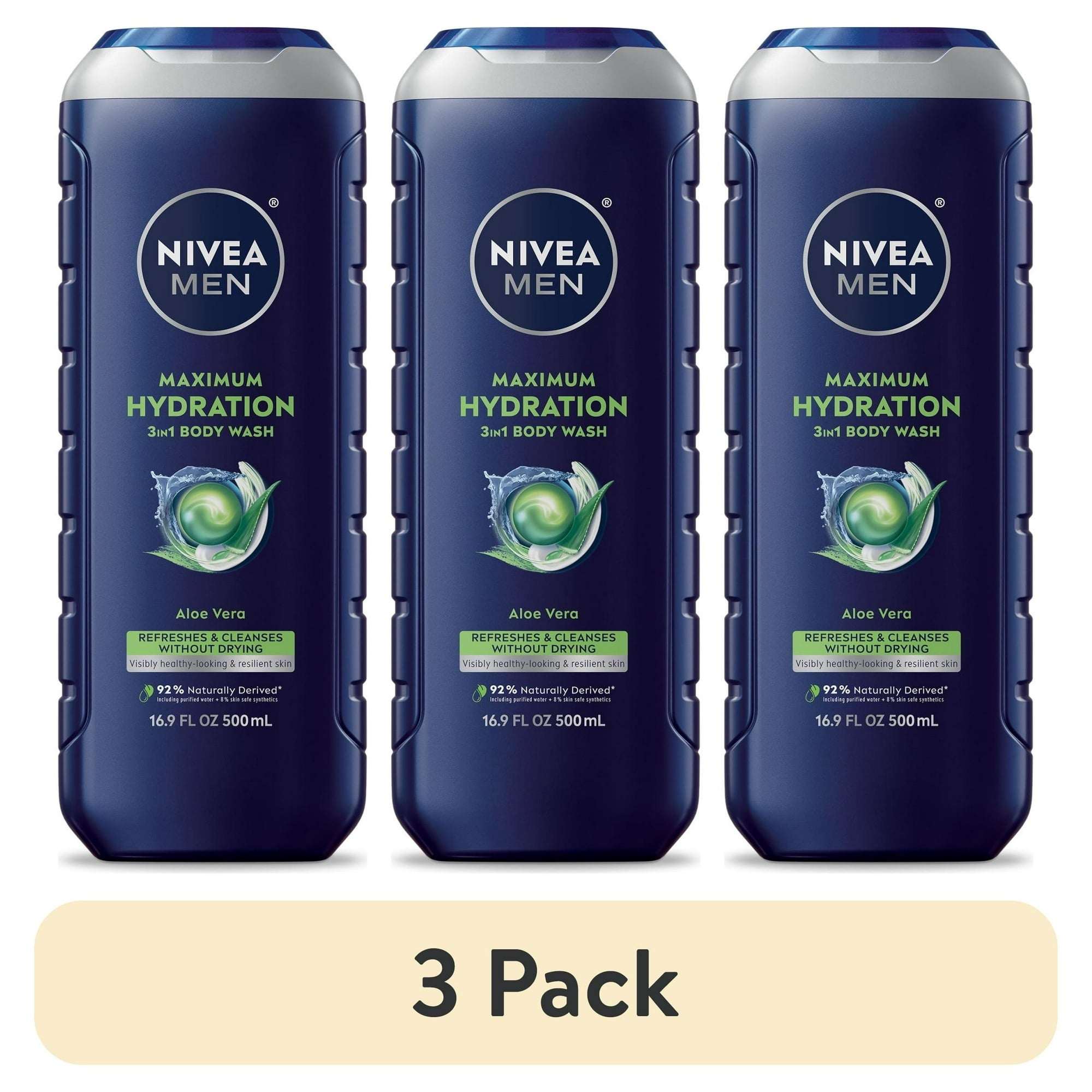 NIVEA MEN Maximum Hydration 3-in-1 Men's Body Wash for Dry Skin with Aloe Vera, 16.9 fl oz