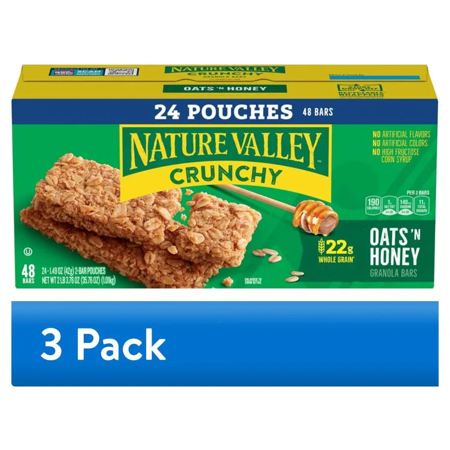 Nature Valley Crunchy Granola Bars, Oats 'n Honey, 48 Count, 35.76 oz (24 Pouches)