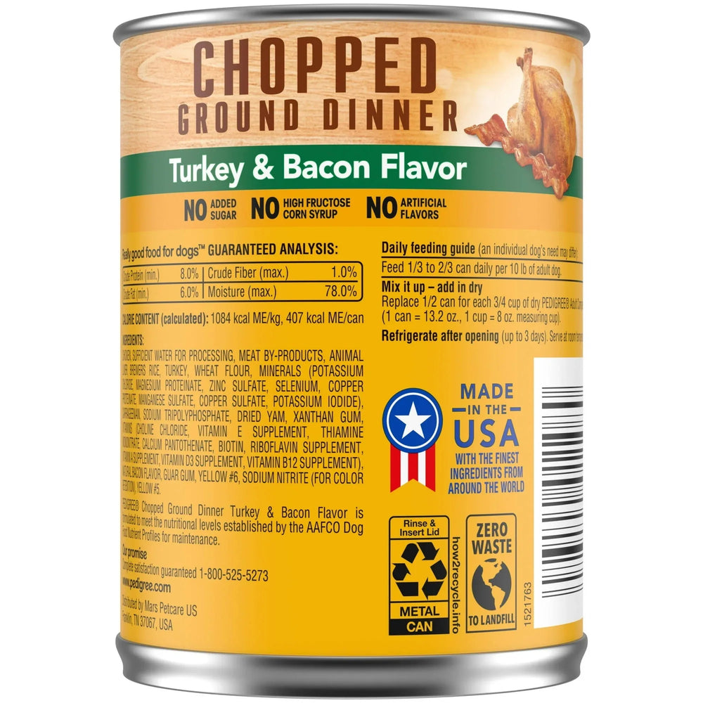 (3 pack) Pedigree Chopped Ground Dinner Turkey & Bacon Flavor Adult Soft Wet Dog Food, (12) 13.2 oz Cans - USA MEGA SHOP