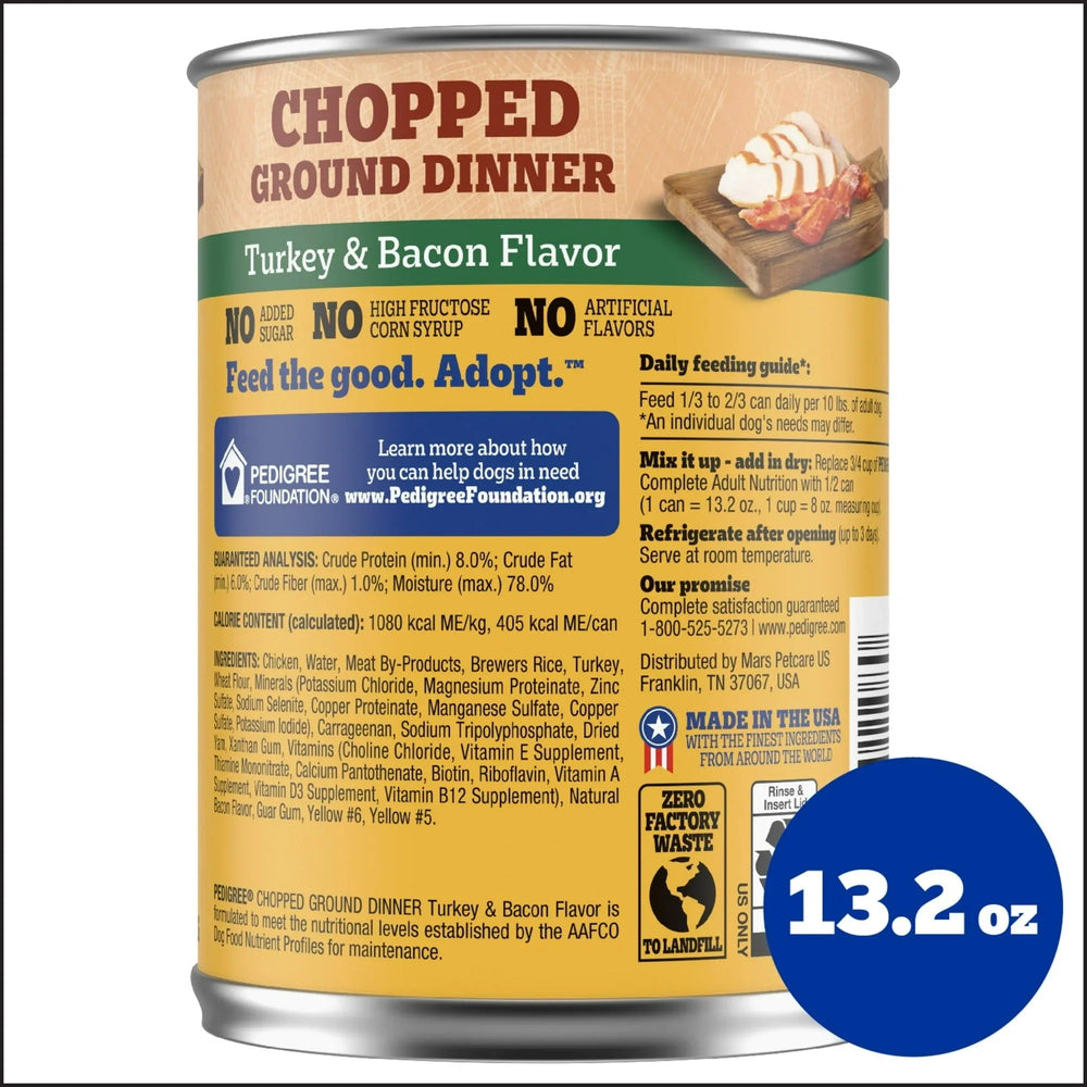 (3 pack) Pedigree Chopped Ground Dinner Turkey & Bacon Flavor Adult Soft Wet Dog Food, (12) 13.2 oz Cans - USA MEGA SHOP