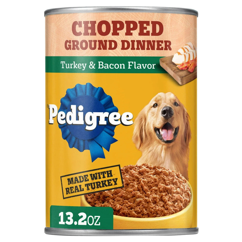 (3 pack) Pedigree Chopped Ground Dinner Turkey & Bacon Flavor Adult Soft Wet Dog Food, (12) 13.2 oz Cans - USA MEGA SHOP