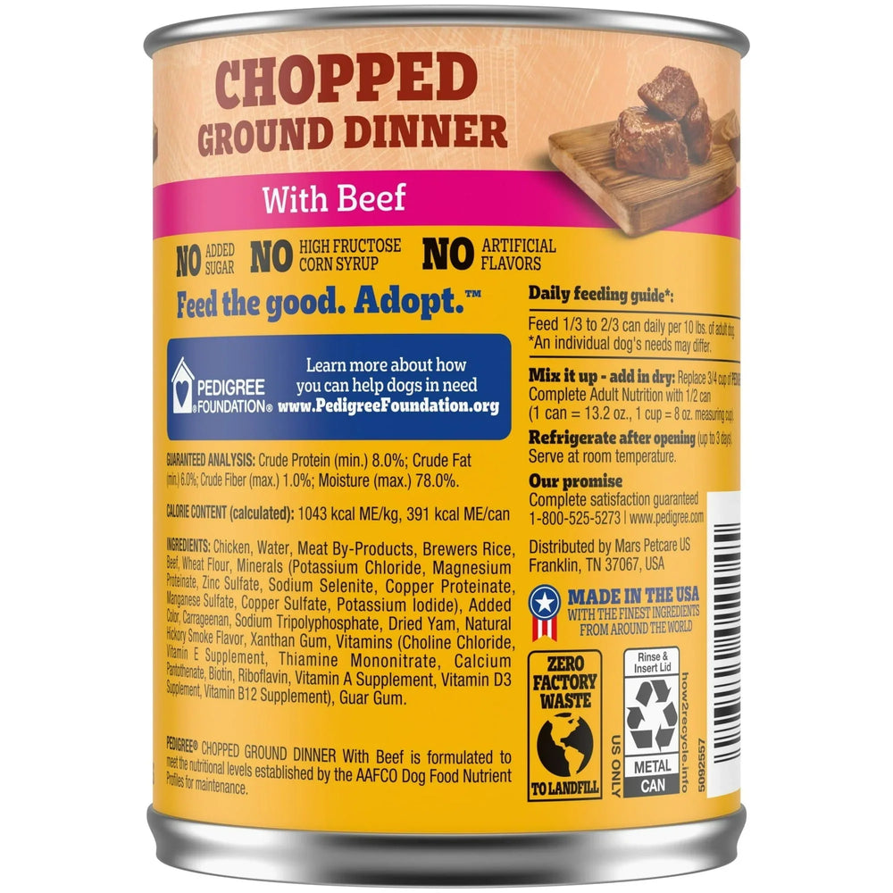Pedigree Chopped Ground Dinner With Beef Adult Soft Wet Dog Food, (12) 13.2 oz Cans - USA MEGA SHOP