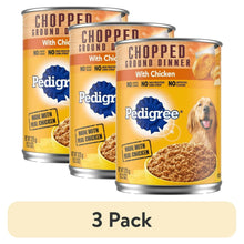 3-pack wet dog food cans with chicken, chopped ground dinner, Pedigree branding