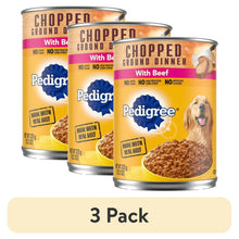 3-pack of wet dog food cans, chopped ground dinner with beef, adult soft food