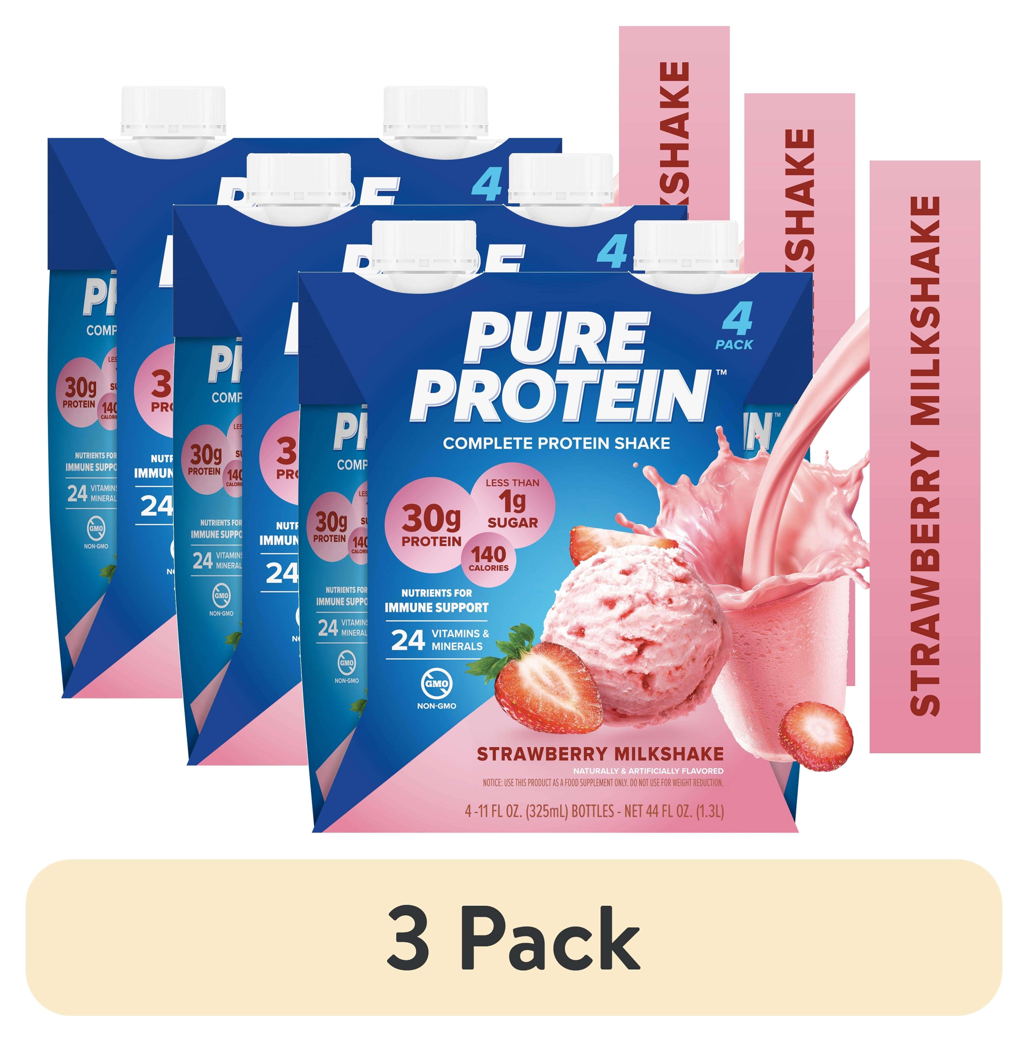 Pure Protein Shake, Strawberry Milkshake, 30g Protein, 11 fl oz, 4 Count