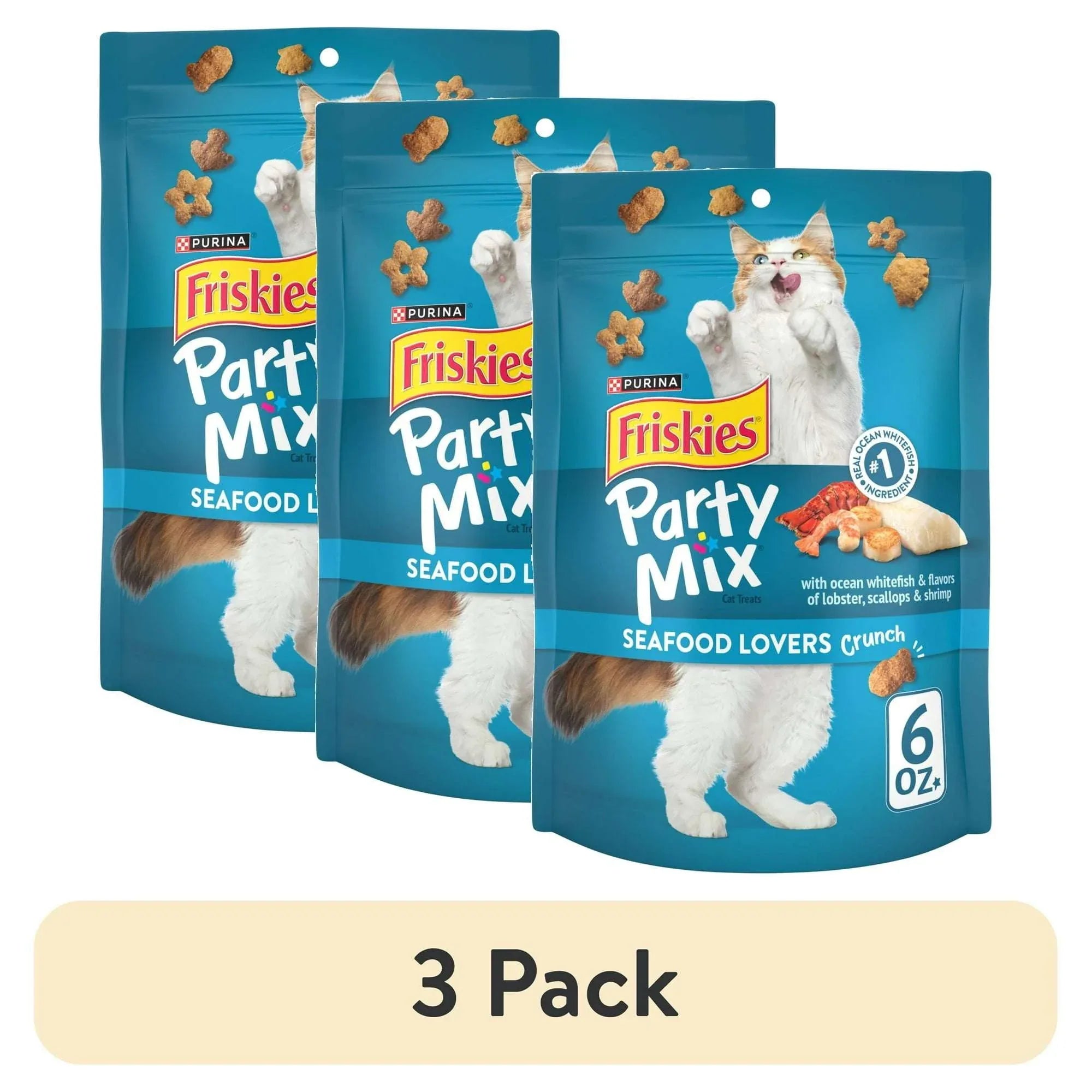 Purina Friskies Party Mix Seafood Lovers Crunch, Cat Treats, Scallop, Lobster, & Shrimp, 6 oz Bag - USA MEGA SHOP