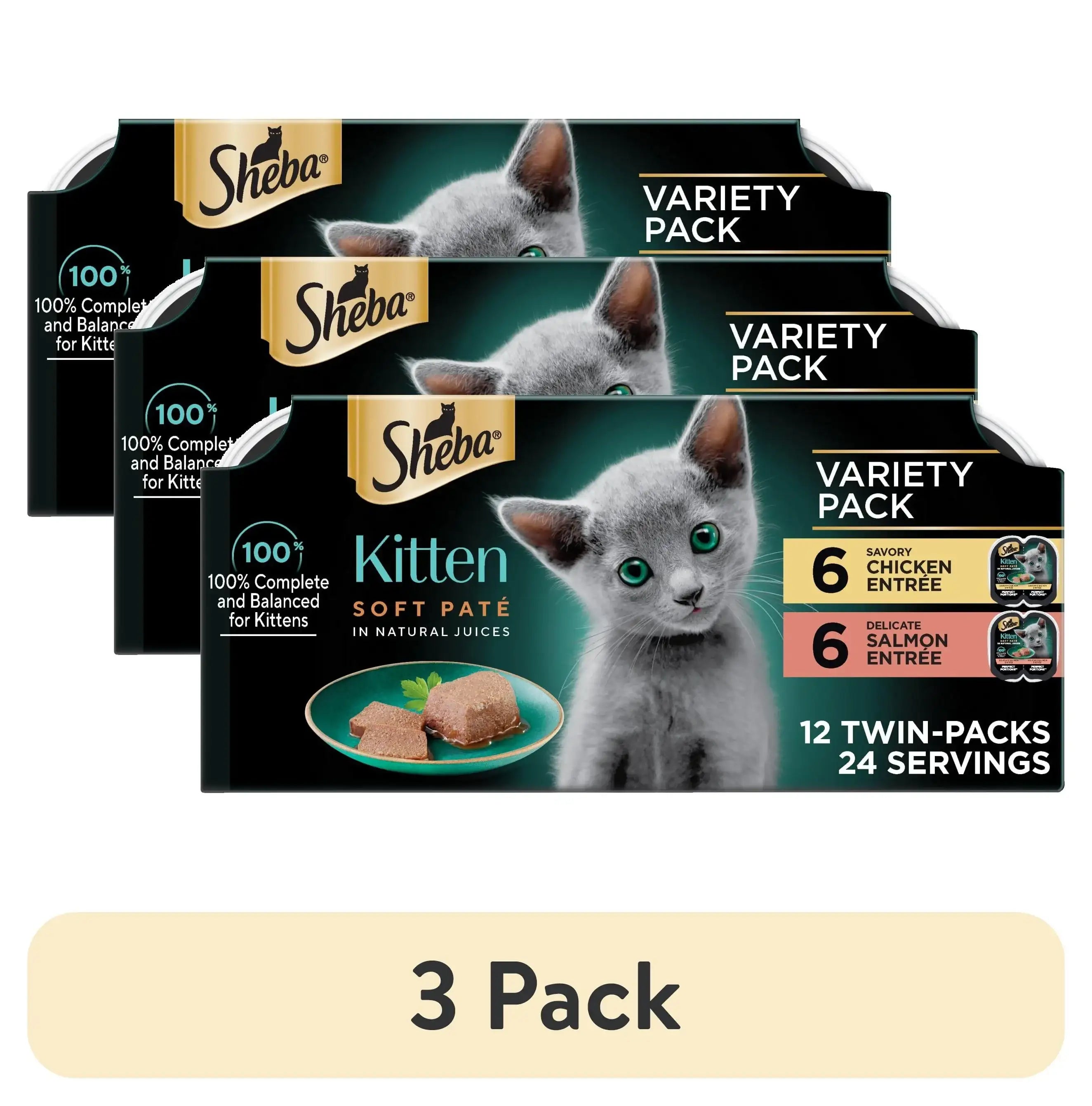 Sheba Perfect Portions Kitten Variety Flavors Pate Wet Cat Food, 2.6 oz Twin-Pack Trays (12 Pack)